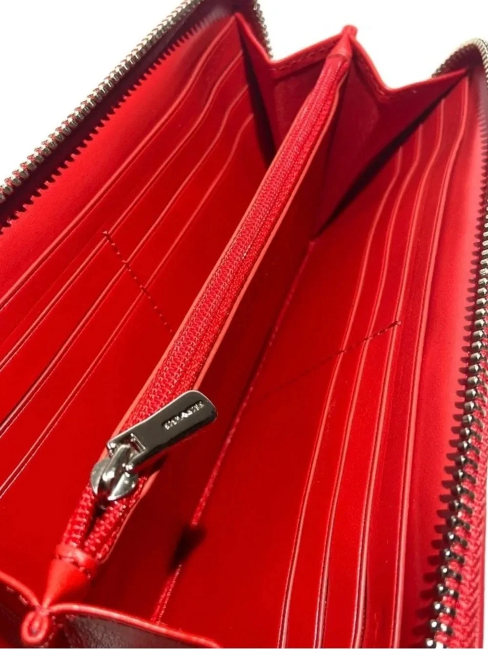 Coach Brown Signature Zip Wallet with Red Trim